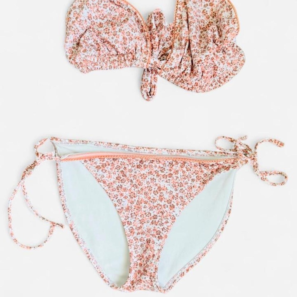 Xhilaration Pink Floral Bikini Set Tie Front Top & Side Tie Bottoms L